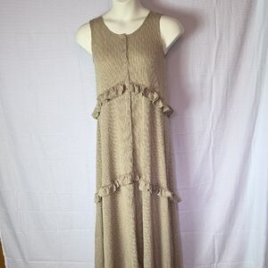 easel Taupe Ruffle Tiered Button-Front Maxi Dress